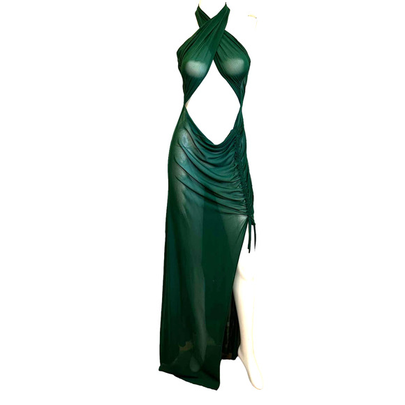 Kim Shui Dresses & Skirts - Kim Shui Green Mesh Halter Wrap Gown Sheer and Sexy sz M